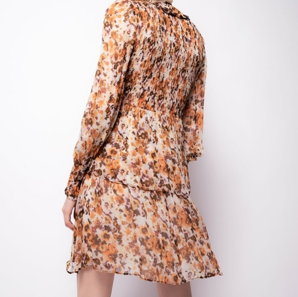 NWT Pinko Floral Mini Dress in Brown and Cream - Picture 2 of 16